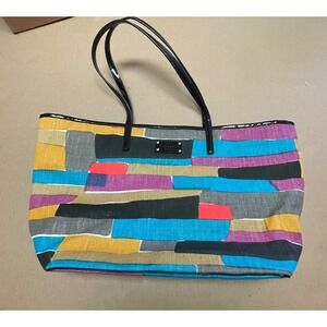 Kate Spade Extra Large Harmony Multicolor Canvas And Patent Leather Tote Purse